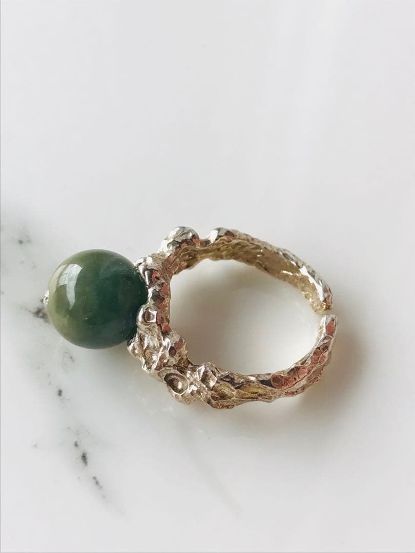 [R200-001］翡翠　リング　s925 グアテマラ産　12号　ダイヤモンド