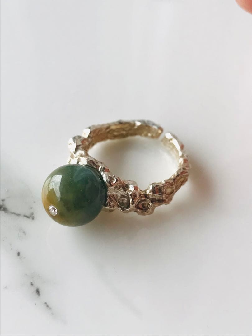 [R200-001］翡翠　リング　s925 グアテマラ産　12号　ダイヤモンド