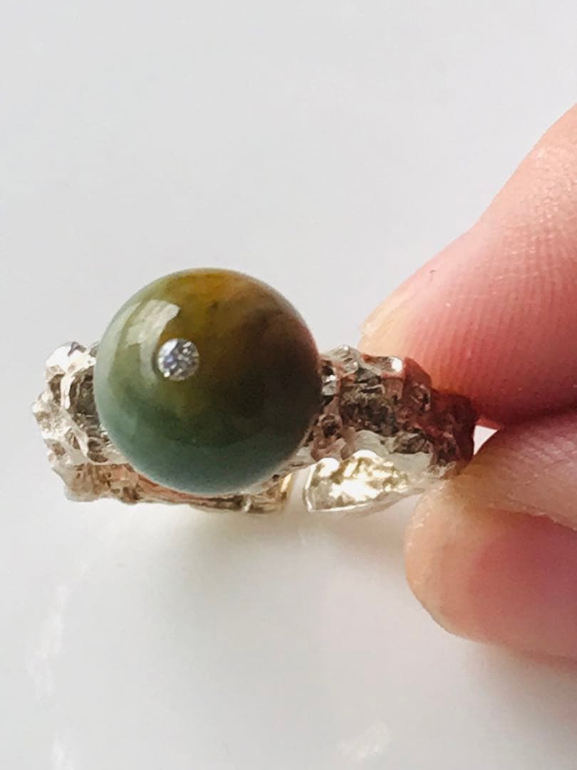 [R200-001］翡翠　リング　s925 グアテマラ産　12号　ダイヤモンド