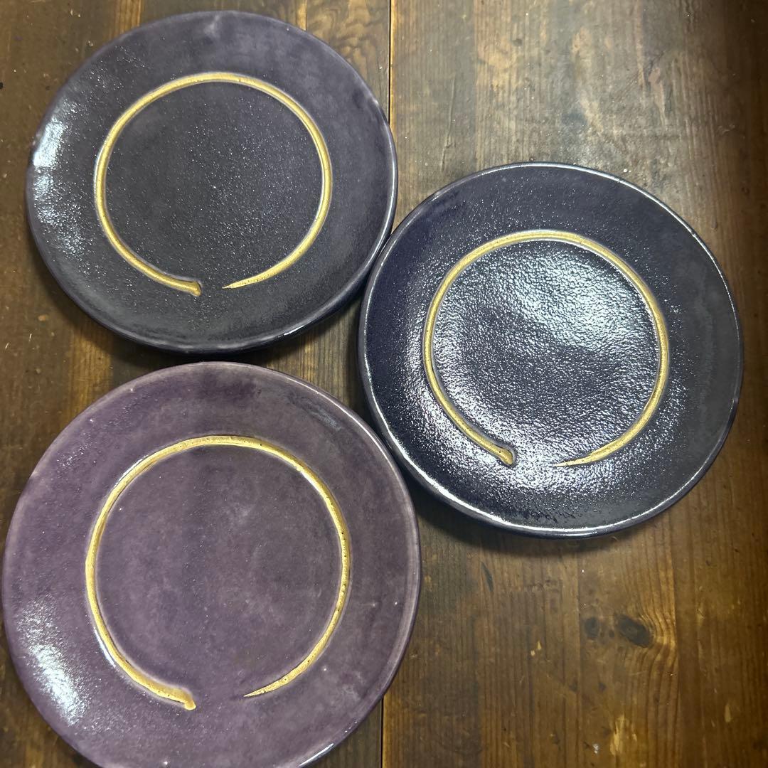 京都　京焼　清水焼　和楽窯　川崎和楽　円相　金彩　銘々皿　茶道　菓子皿