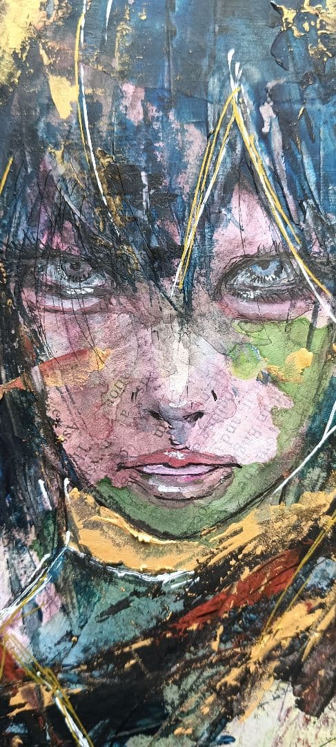 美人画 水彩混合 抽象 現代アート 原画 アナログアート art