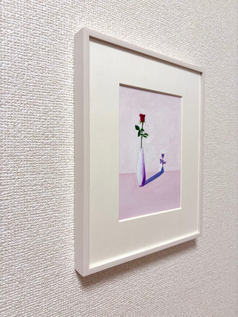 油絵　一輪の花　原画　フレーム付き