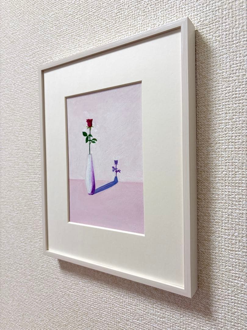 油絵　一輪の花　原画　フレーム付き