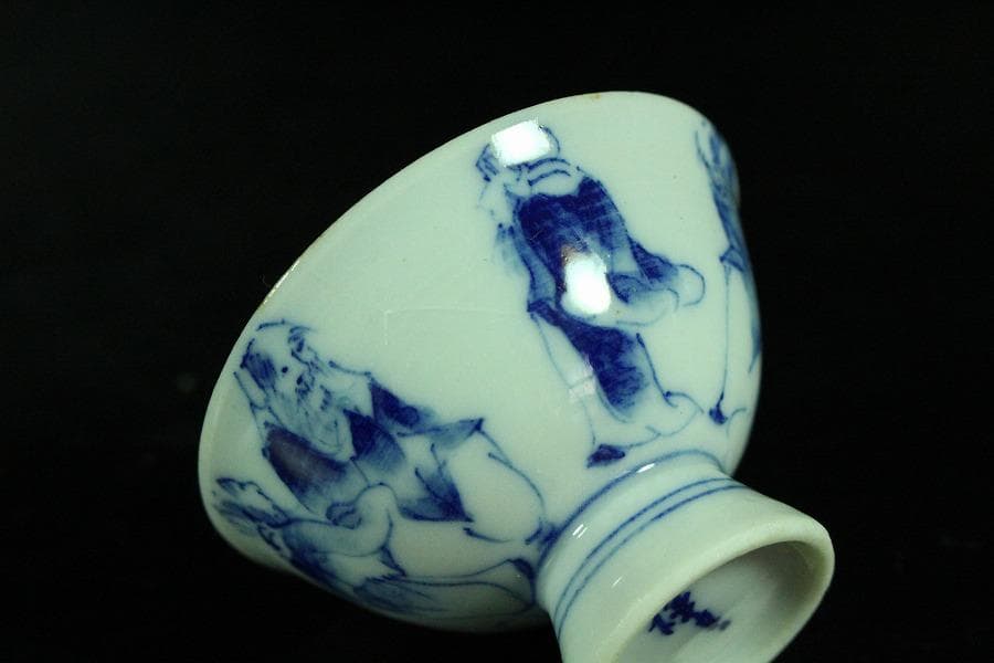 青花人物絵 酒器 煎茶碗 台 徳利 揃 共箱(K-LC849)
