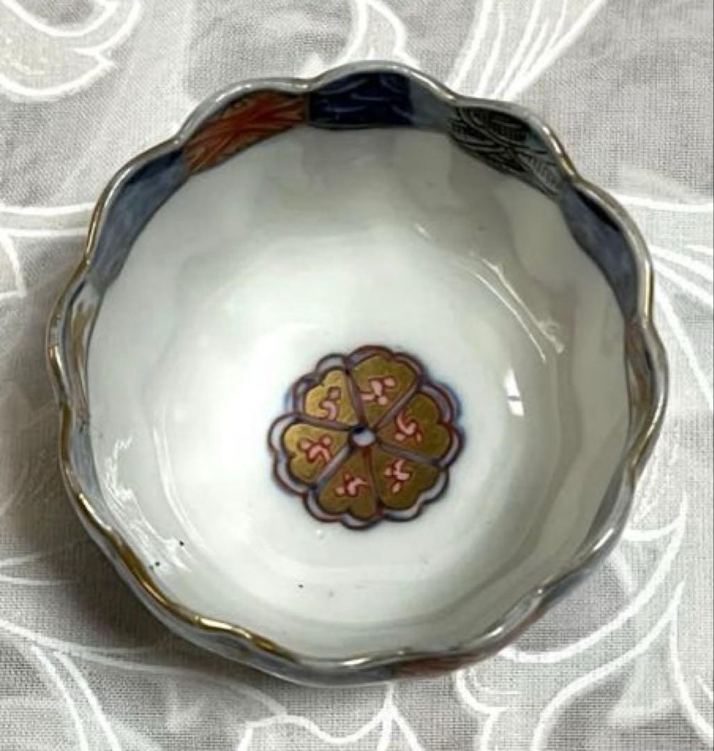 古伊万里　青海波・色絵・金彩画(小皿　豆皿　ぐい呑み)５客セット