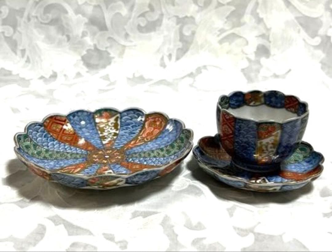 古伊万里　青海波・色絵・金彩画(小皿　豆皿　ぐい呑み)５客セット