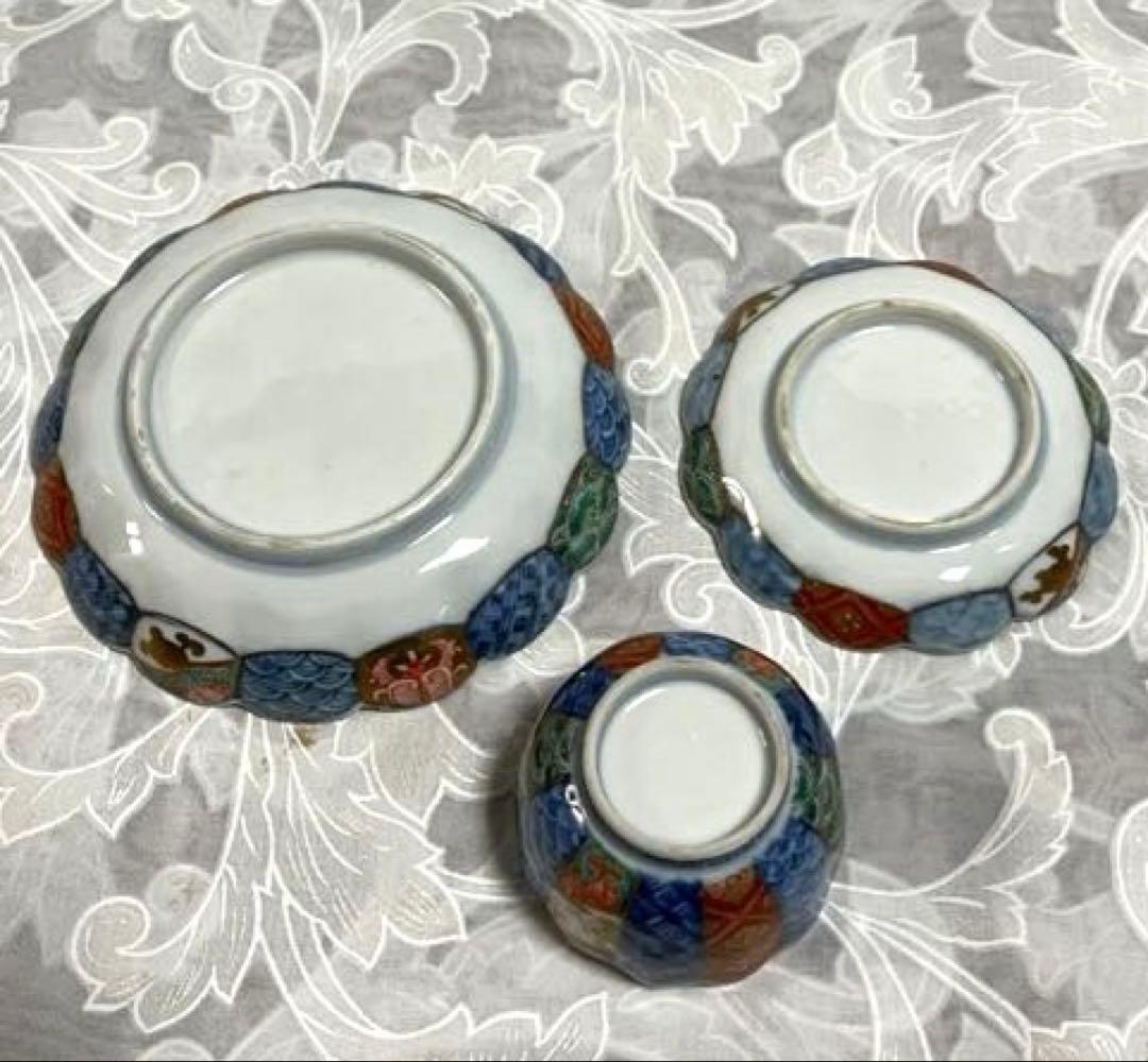 古伊万里　青海波・色絵・金彩画(小皿　豆皿　ぐい呑み)５客セット