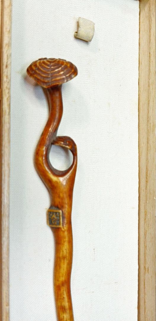 尾崎谷斎 在銘 笄 (こうがい)「霊芝」浅草彫 幕末 根付 名人