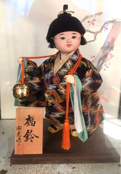 福鈴　日本人形　女の子　硝子ケース付き