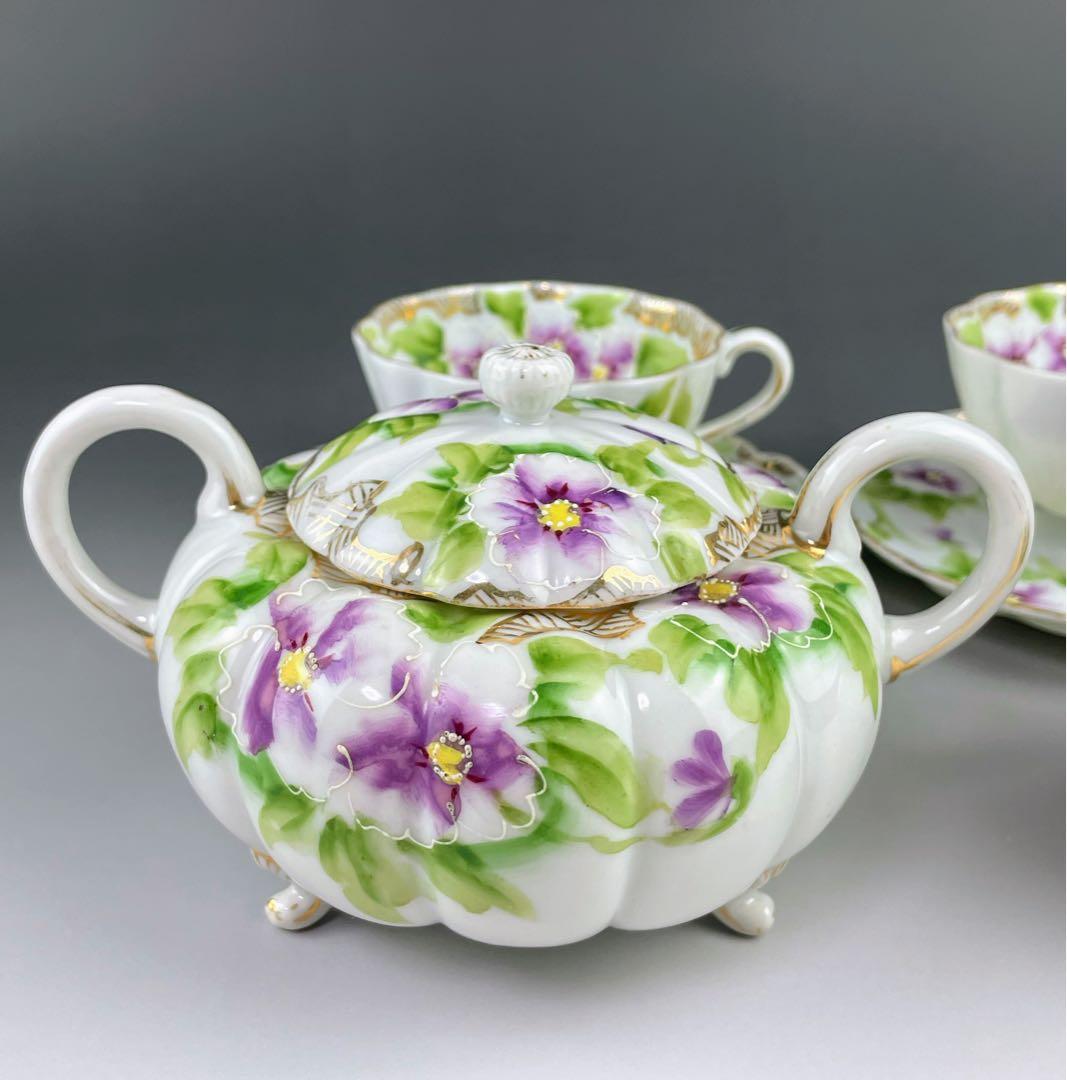 【美品】オールドノリタケ パンジー紋 ティーセット ビオラ 三つ脚 猫足