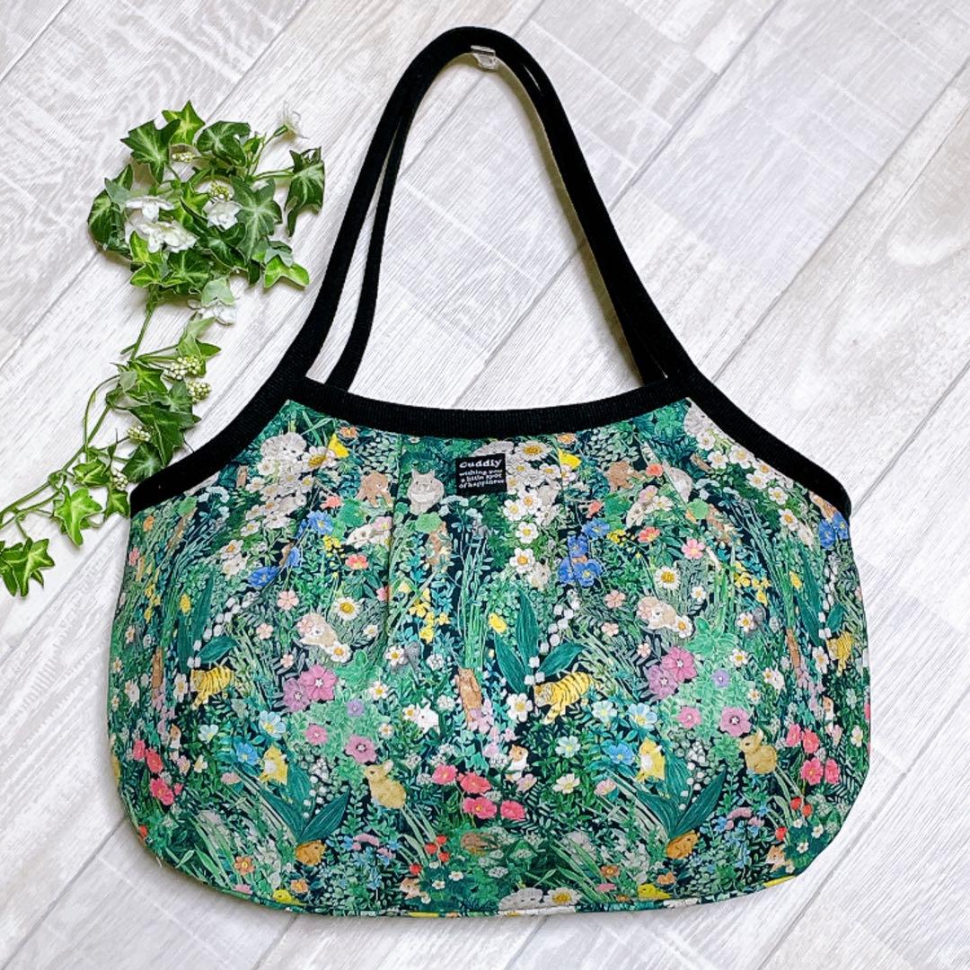 ぶん太様　ユキエモン　ボタニカルフラワー（黒地・グリーン）　グラニーバッグ