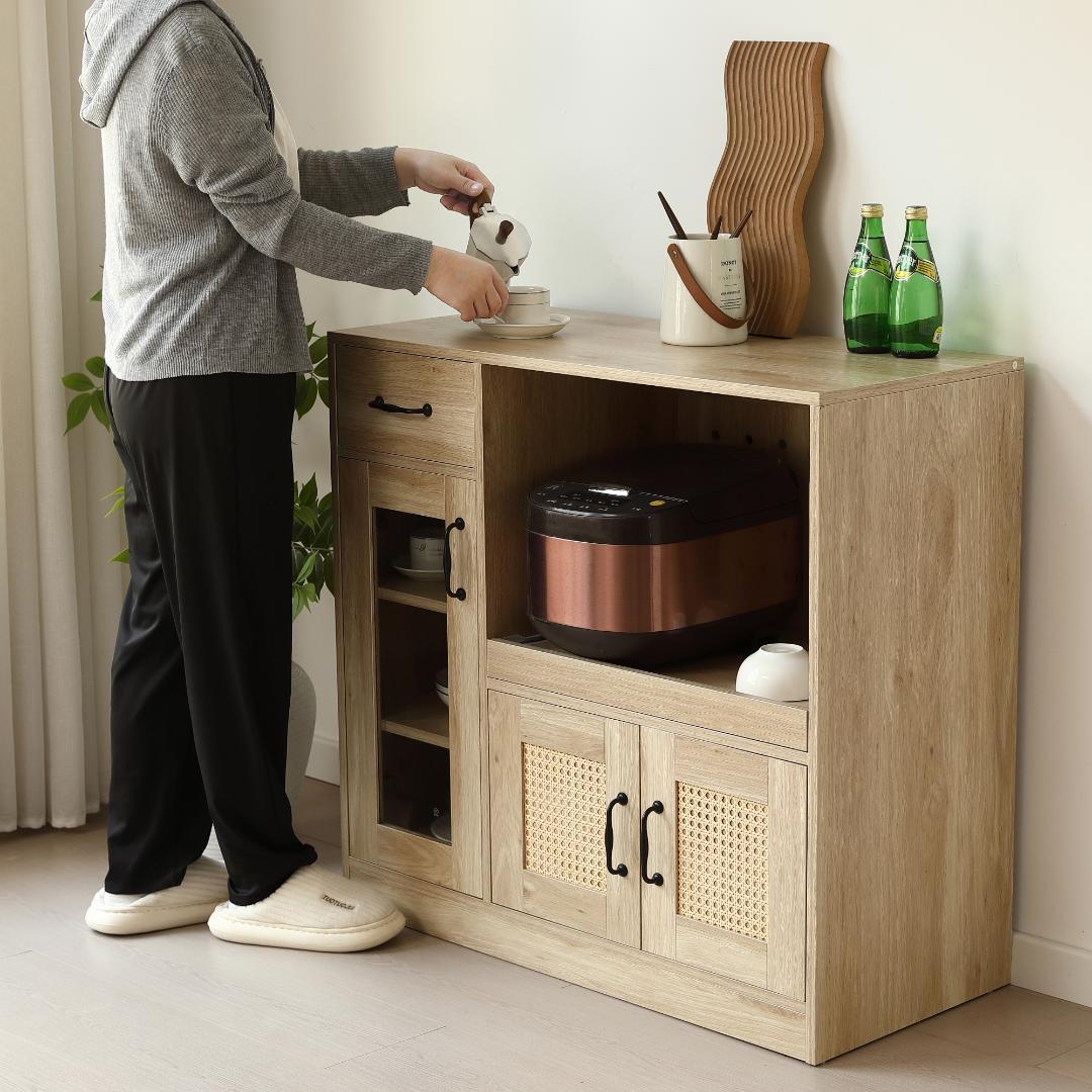 【今だけ特価】キッチンカウンター レンジボード 収納 ガラス NATURAL