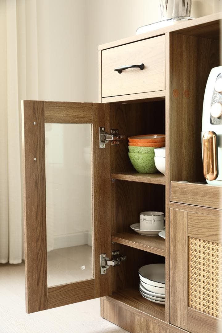 【今だけ特価】キッチンカウンター レンジボード 収納 ガラス NATURAL