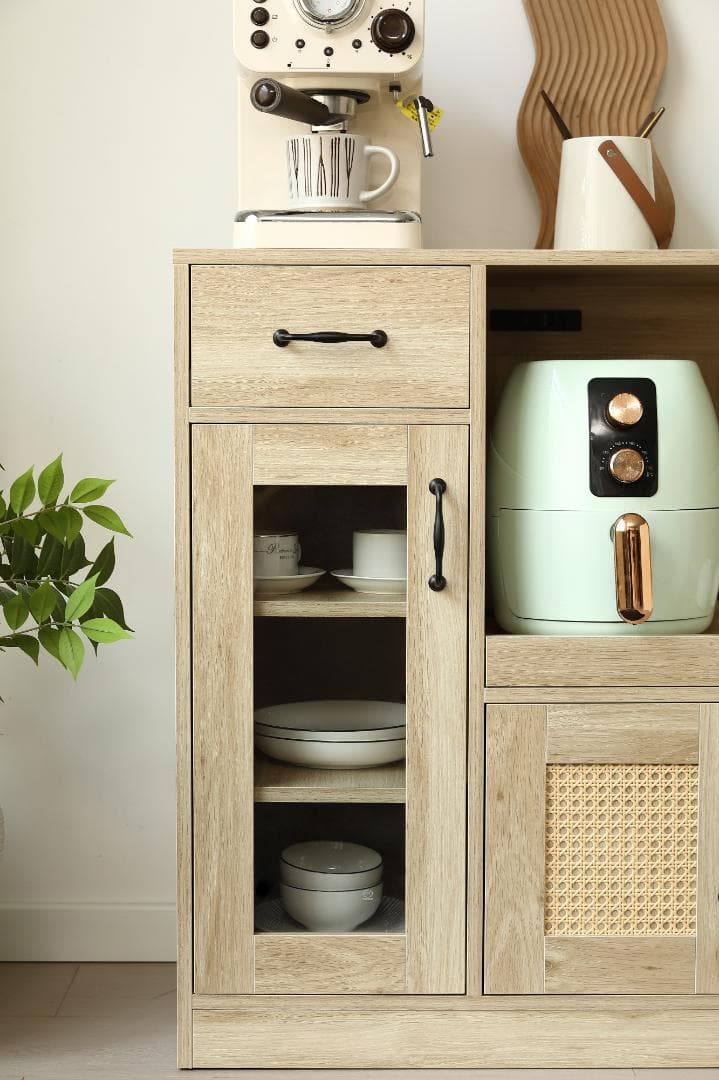 【今だけ特価】キッチンカウンター レンジボード 収納 ガラス NATURAL