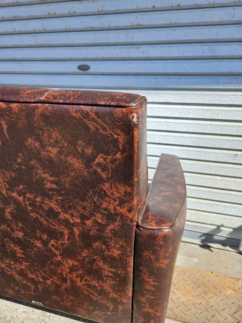 美品☆オールドカリモク 1人掛け ソファ 1Pソファー マーブル柄 PVC