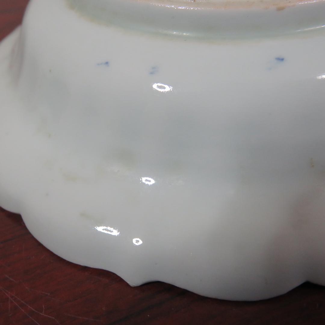 染付皿 中皿 3枚 鳥文 花文 岩文 花弁縁 明治 大正 五寸皿 美品