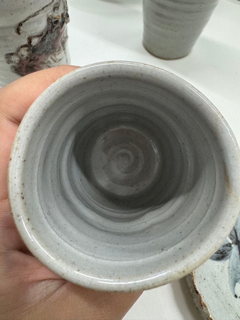 【市川清鱗 作】湯呑み5客＆絵皿1枚セット　手描き 和食器