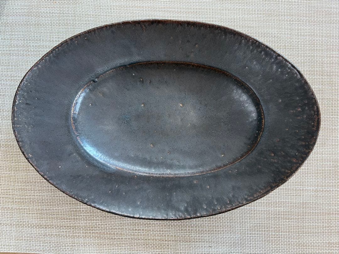 新品 林拓児 黒釉楕円皿大