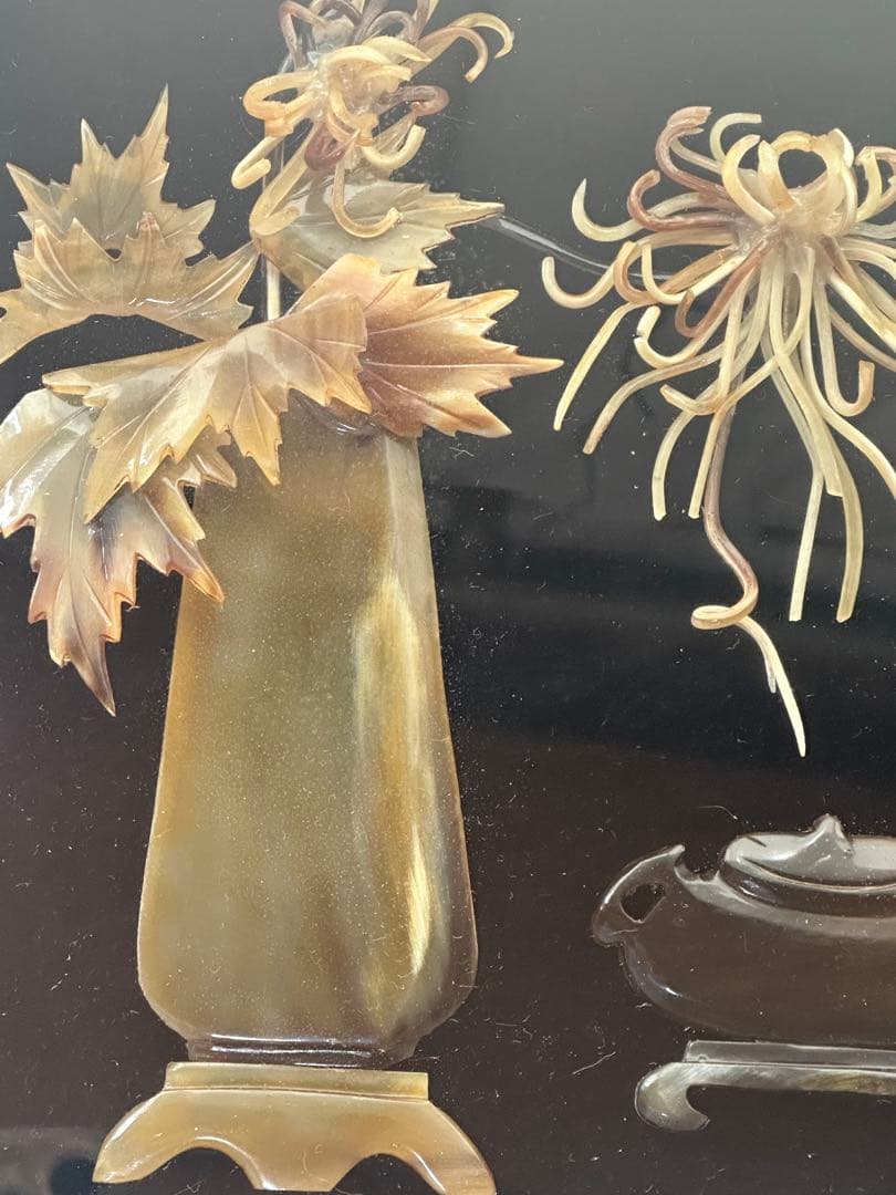 べっ甲　貝殻細工 花瓶と植物のアート　ハンドメイド　高級美術品　インテリア