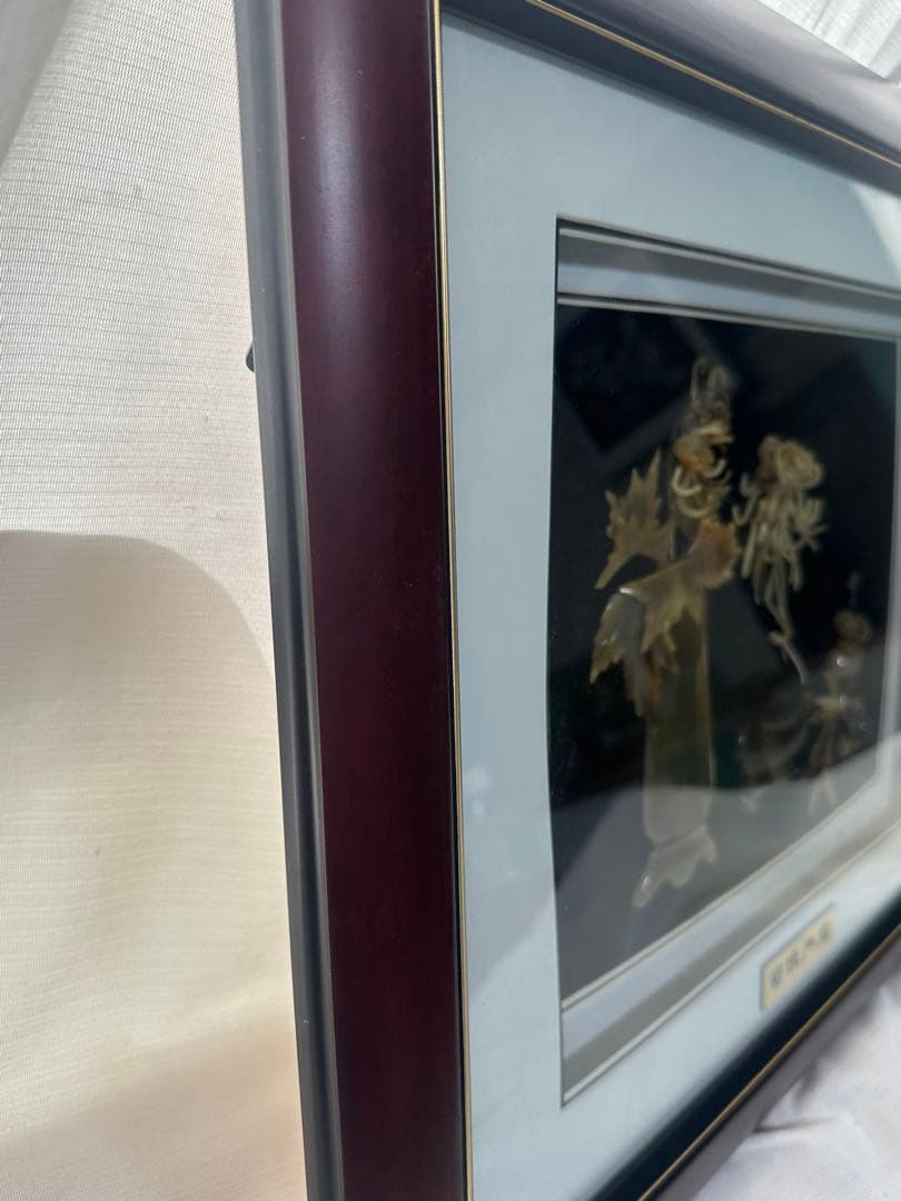 べっ甲　貝殻細工 花瓶と植物のアート　ハンドメイド　高級美術品　インテリア