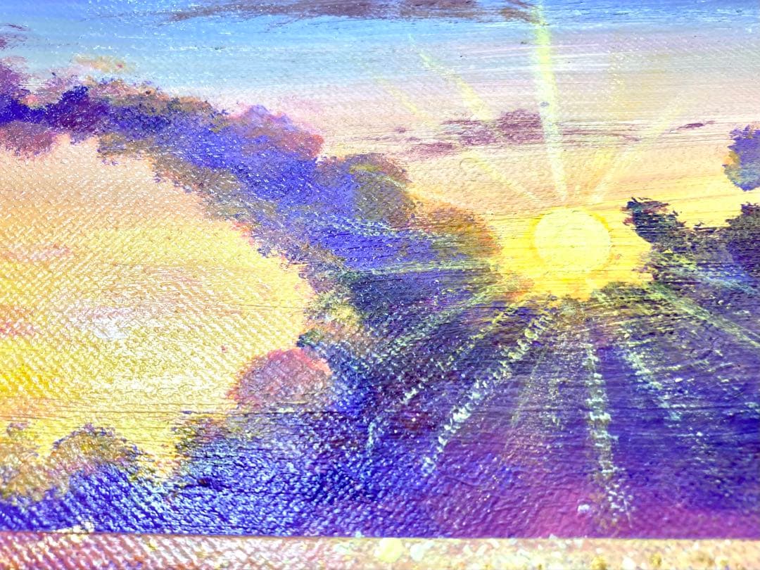 風景画　アクリル画　海　夕日　夕焼け　癒しのアート　開運