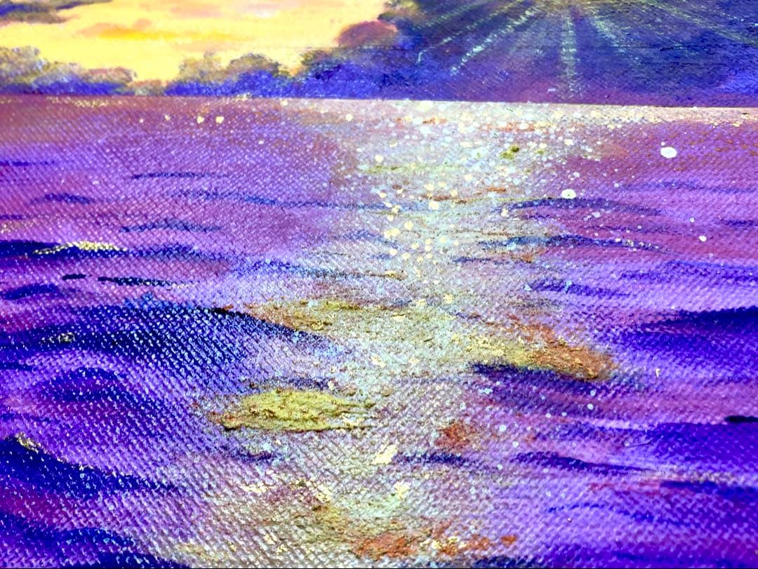 風景画　アクリル画　海　夕日　夕焼け　癒しのアート　開運