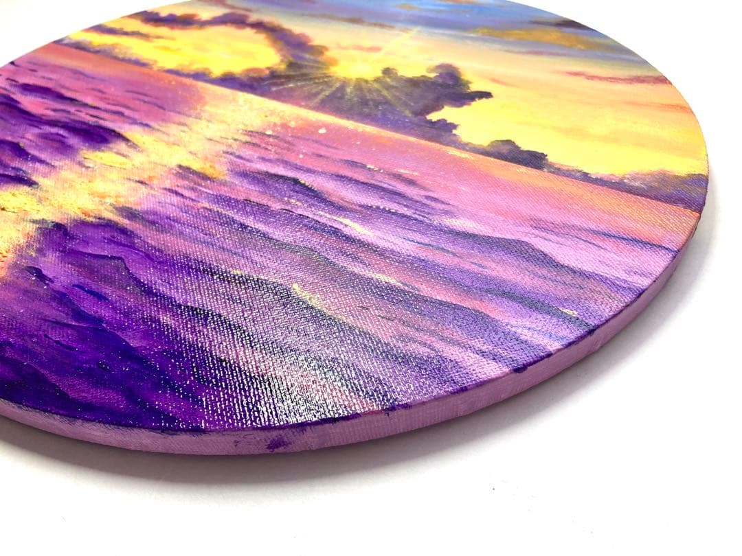 風景画　アクリル画　海　夕日　夕焼け　癒しのアート　開運