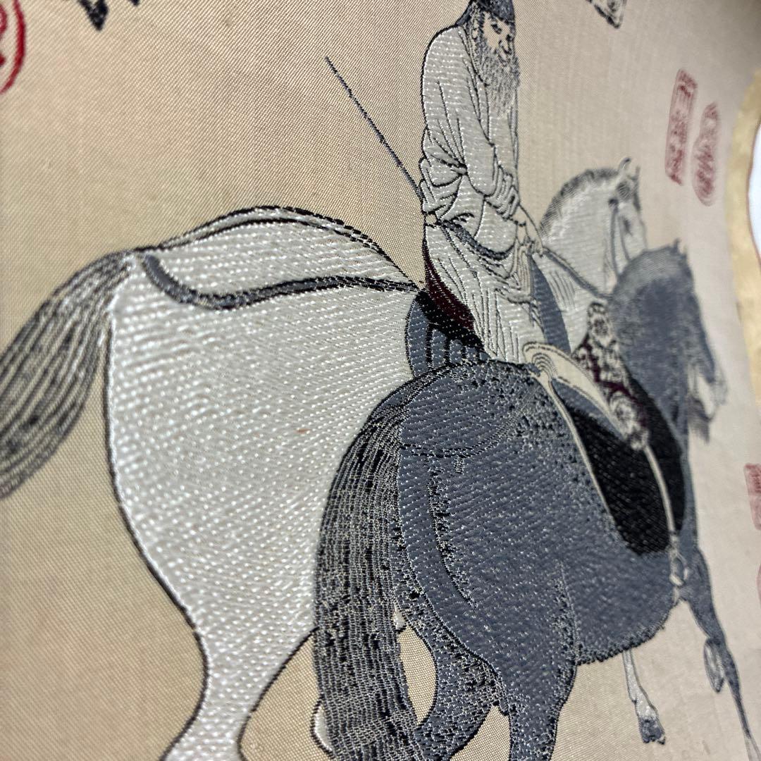 韓幹 牧馬図　綴織（つづれおり）織物の掛軸