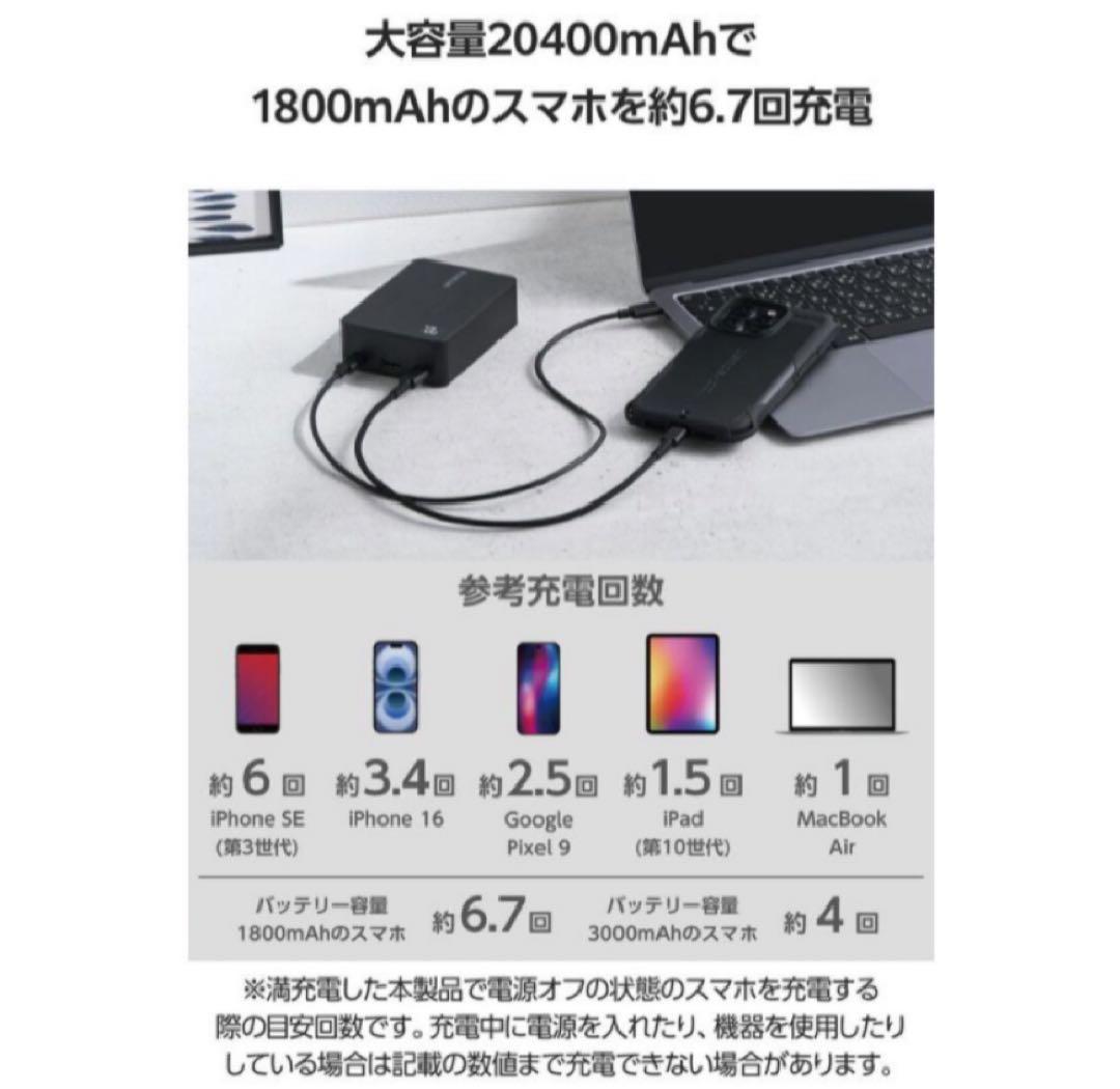 ELECOM モバイルバッテリー LED残量表示付　ブラック EC-C44LBK