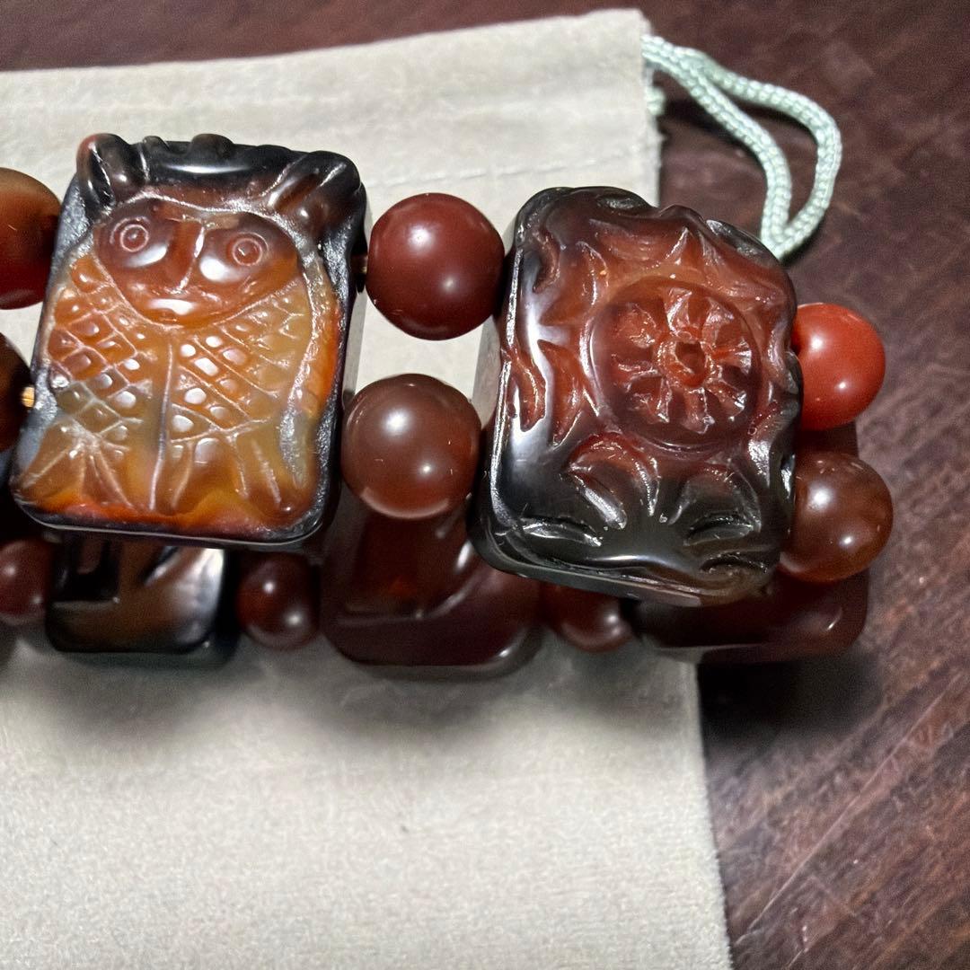 上肯老礦古代天珠‼️西蔵老礦古代精巧復元型天珠薬師珠念珠・八大吉祥財神梵字ブレス
