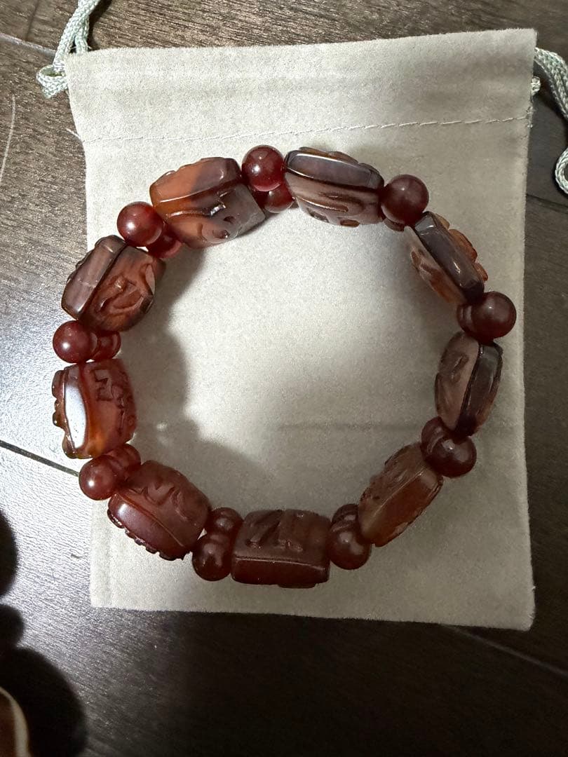 上肯老礦古代天珠‼️西蔵老礦古代精巧復元型天珠薬師珠念珠・八大吉祥財神梵字ブレス