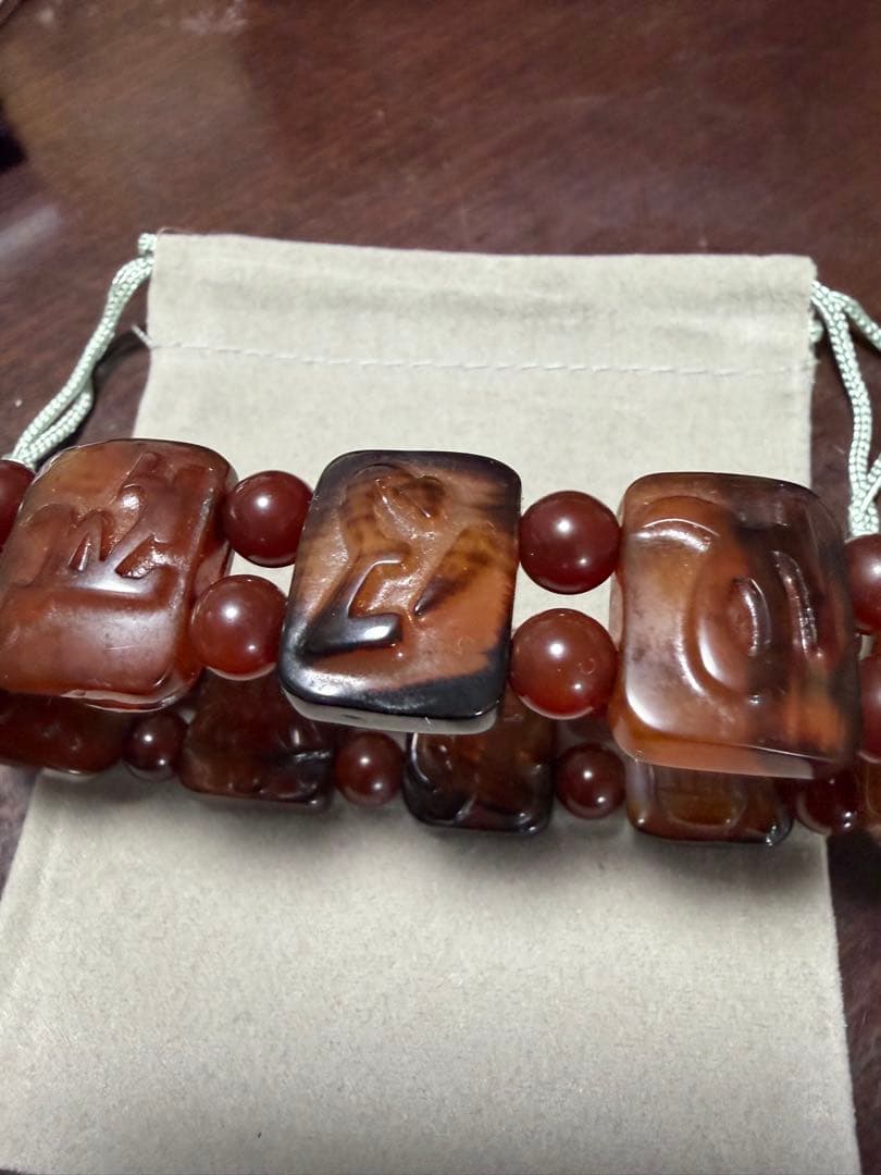 上肯老礦古代天珠‼️西蔵老礦古代精巧復元型天珠薬師珠念珠・八大吉祥財神梵字ブレス