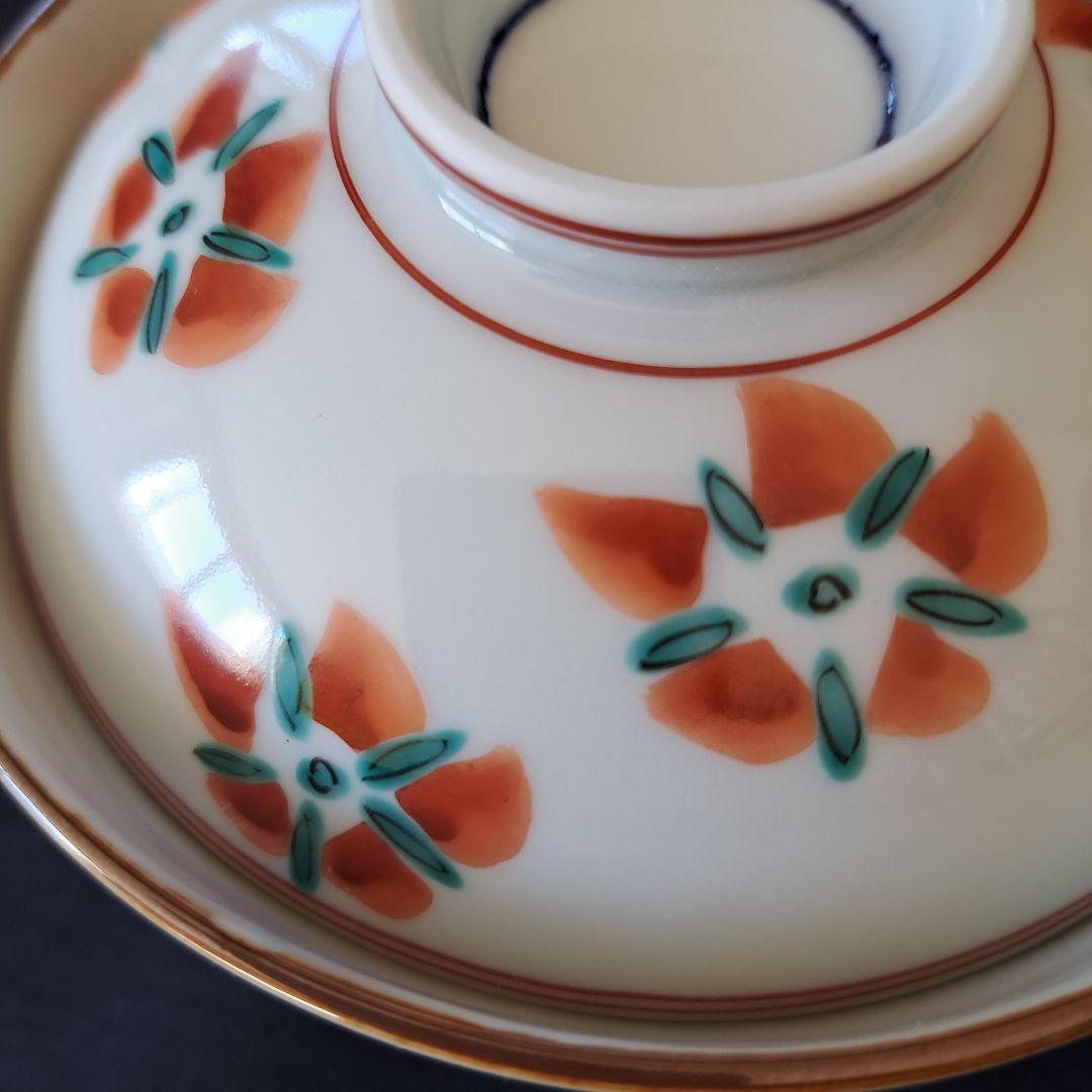 「花絵の京焼 モダンな蓋物！」(直径12cm)4客セット 骨董アンティーク