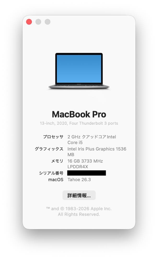 【上位4ポート】MacBook Pro 13 2020 US 16G 512G