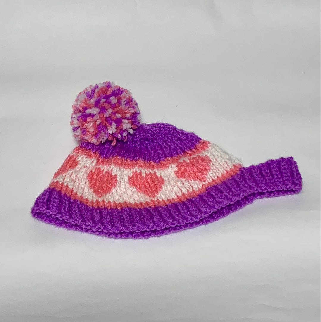 nanairo様リクエスト　ハート柄のニット帽（ベージュ、パープル、グレー）3点