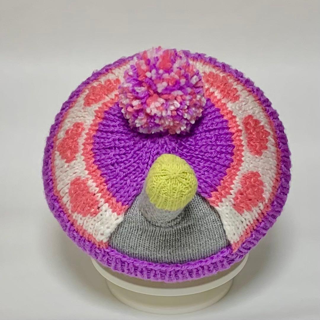 nanairo様リクエスト　ハート柄のニット帽（ベージュ、パープル、グレー）3点