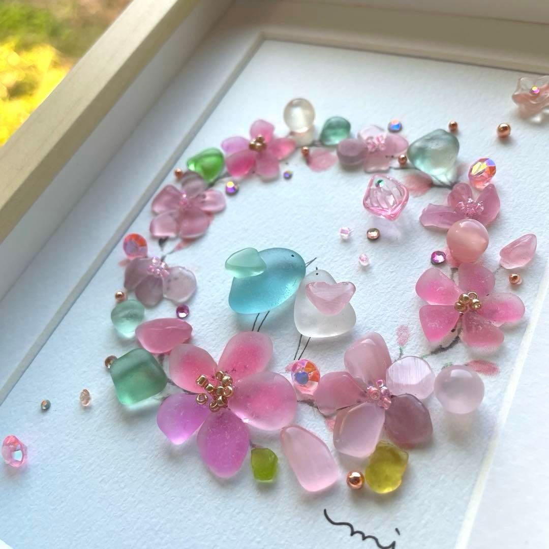 シーグラスアート　桜のリース