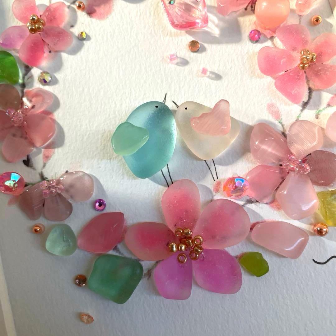 シーグラスアート　桜のリース