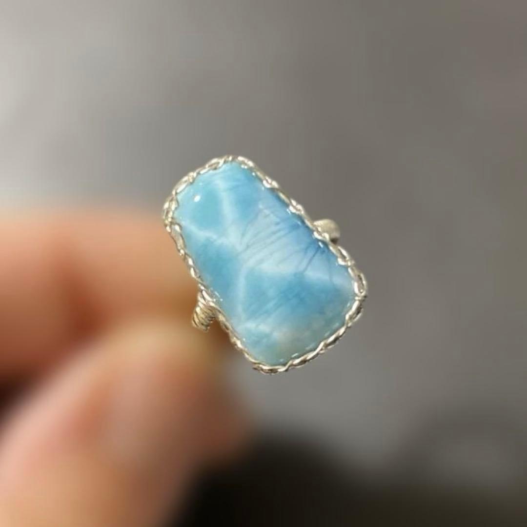 最終値下げ‼️希少ラリマー ワイヤーラッピングリング 調整可能天然石リング