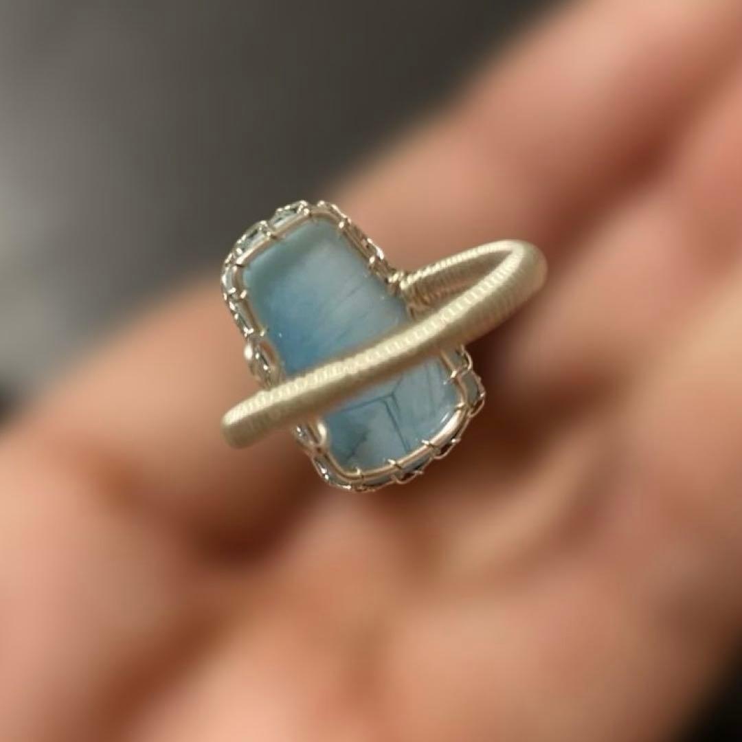 最終値下げ‼️希少ラリマー ワイヤーラッピングリング 調整可能天然石リング