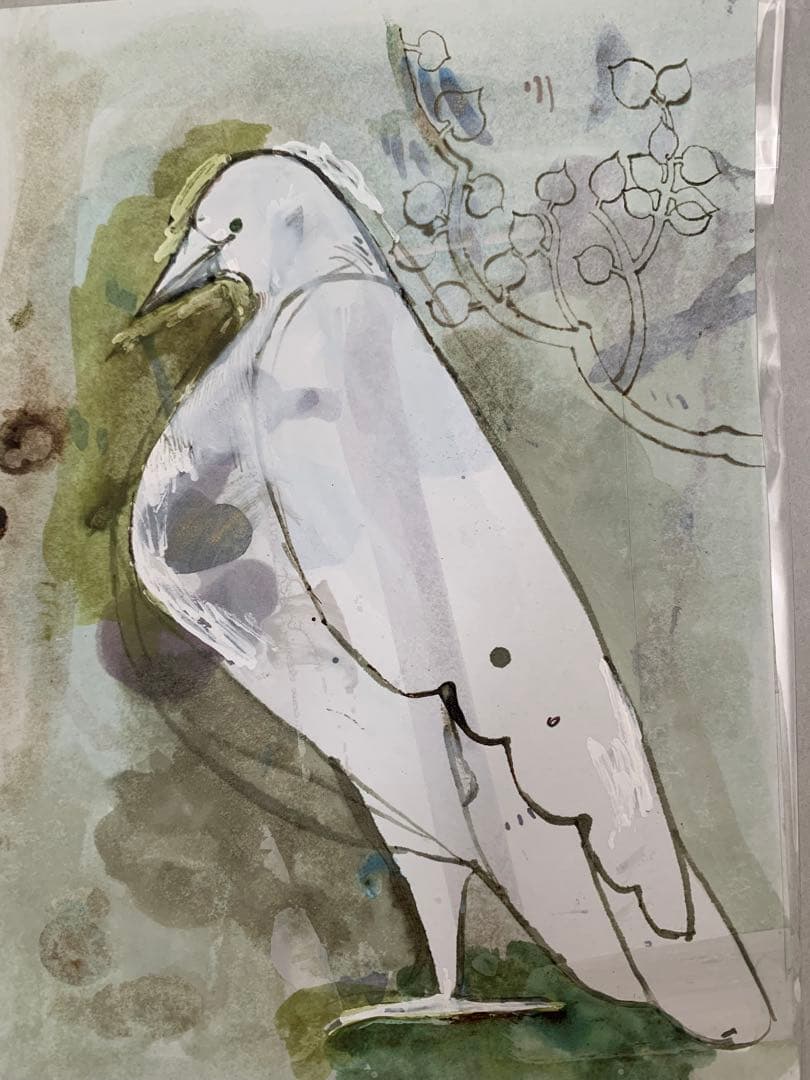 トラネコボンボン　原画　中西なちお　鳥　水彩画　コラージュ