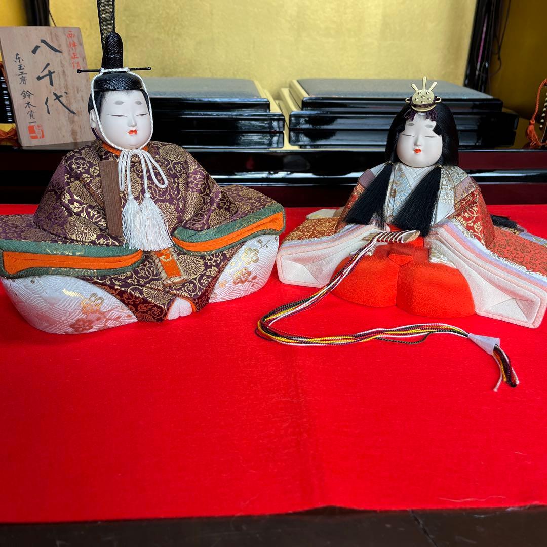東玉工房　伝統工芸師、鈴木賢一　 江戸木目込￼雛人形　西陣織　木目込雛人形