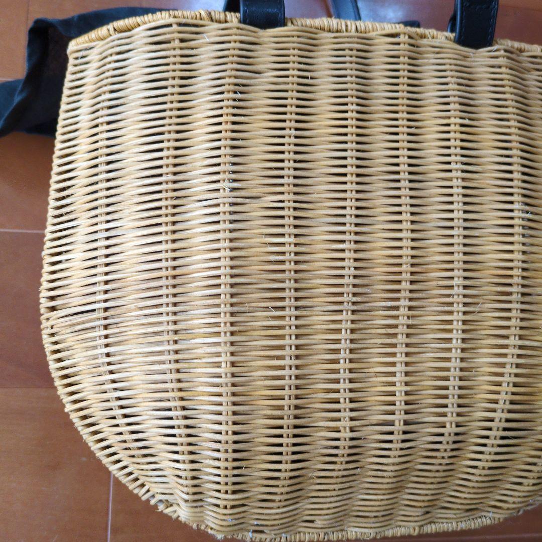 【未使用】北欧、暮らしの道具店 ころんと丸い、レザーハンドルのかごバッグ