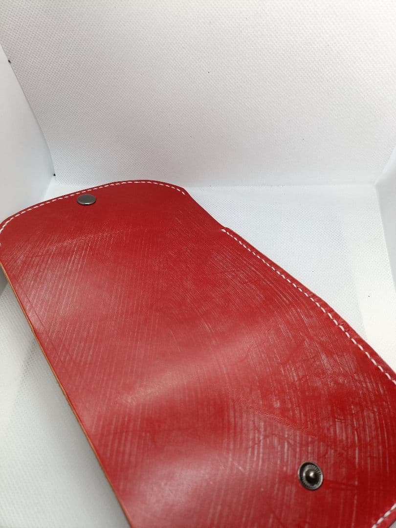 ミドルウォレット ブライドルレザー 赤 新品　ナチュラル　三つ折り財布エイジング