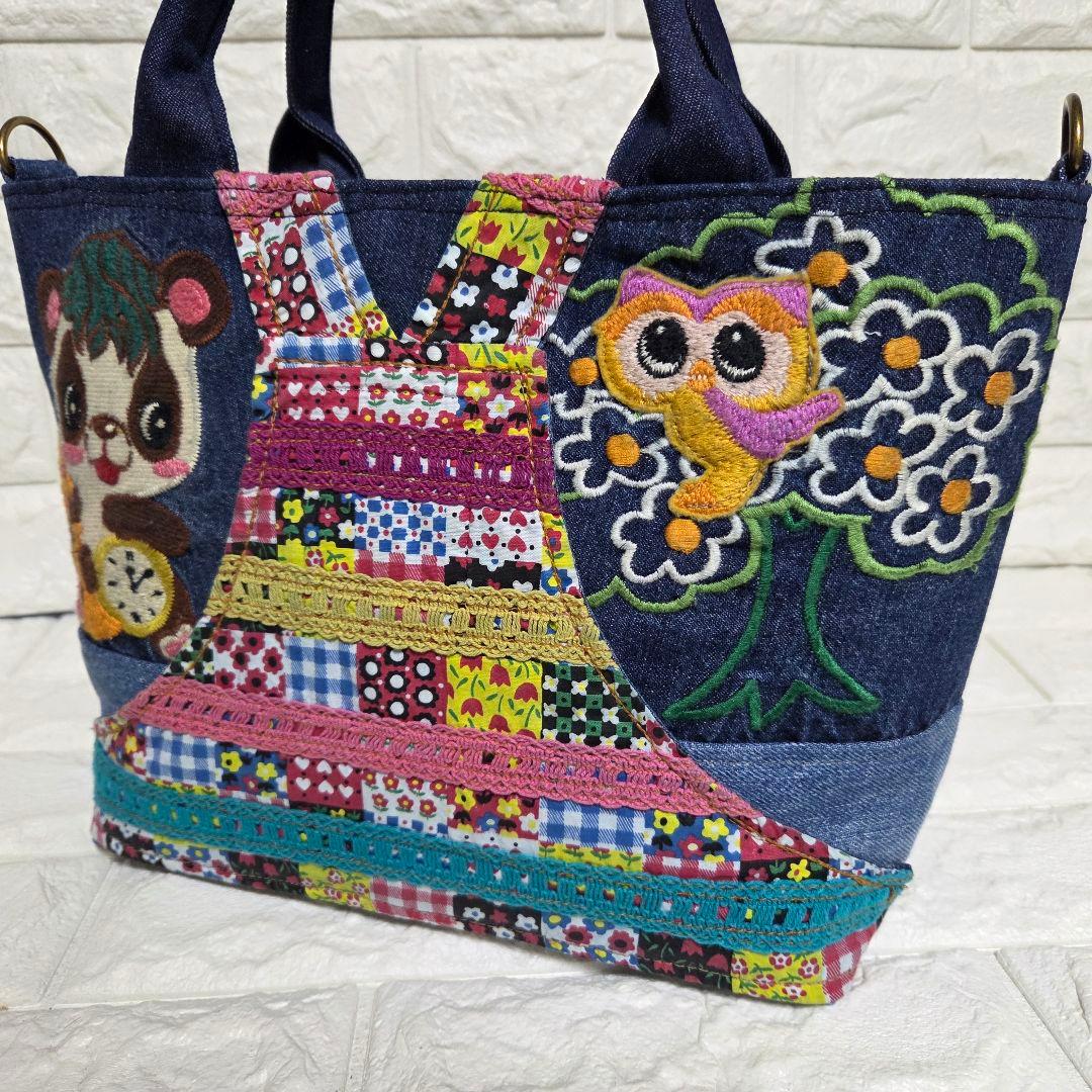 935 デニム＊リメイク＊刺繍＊バッグ＊トートバッグ