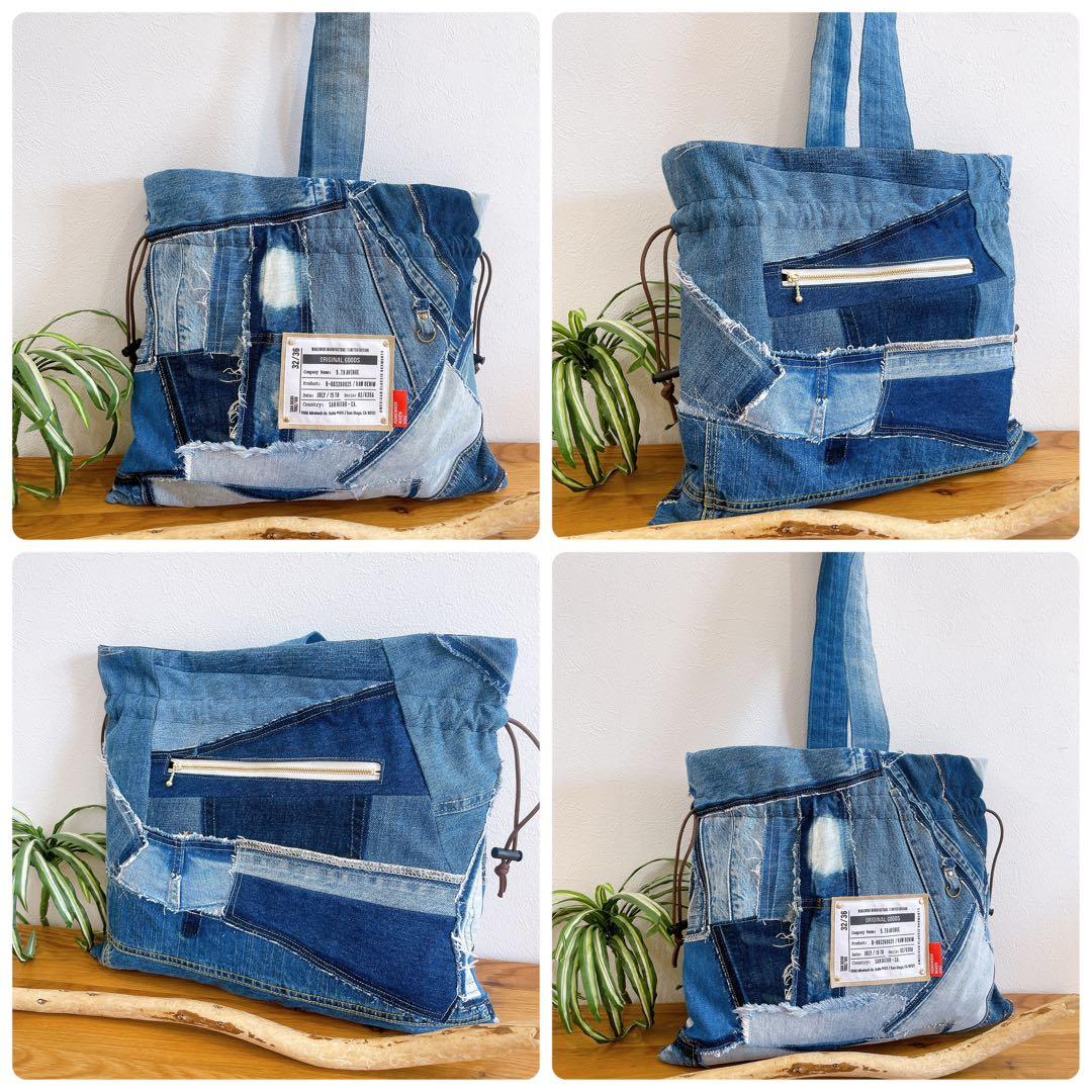 デニムリメイク★3way トートバッグ 巾着 ショルダー 大容量 ビッグサイズ