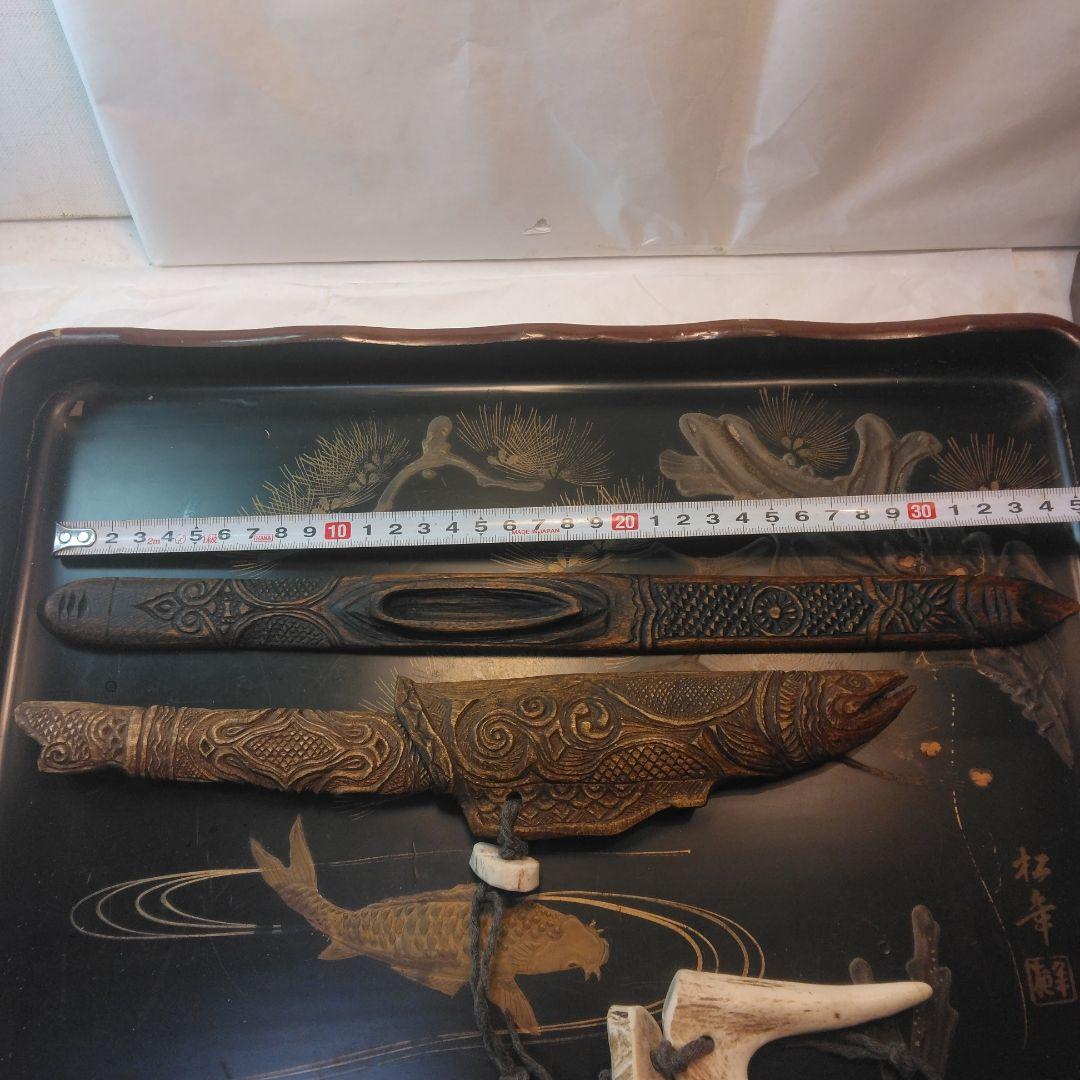 アイヌマキリ　イクパスイ　木製魚の彫刻　北海道　骨董昭和。