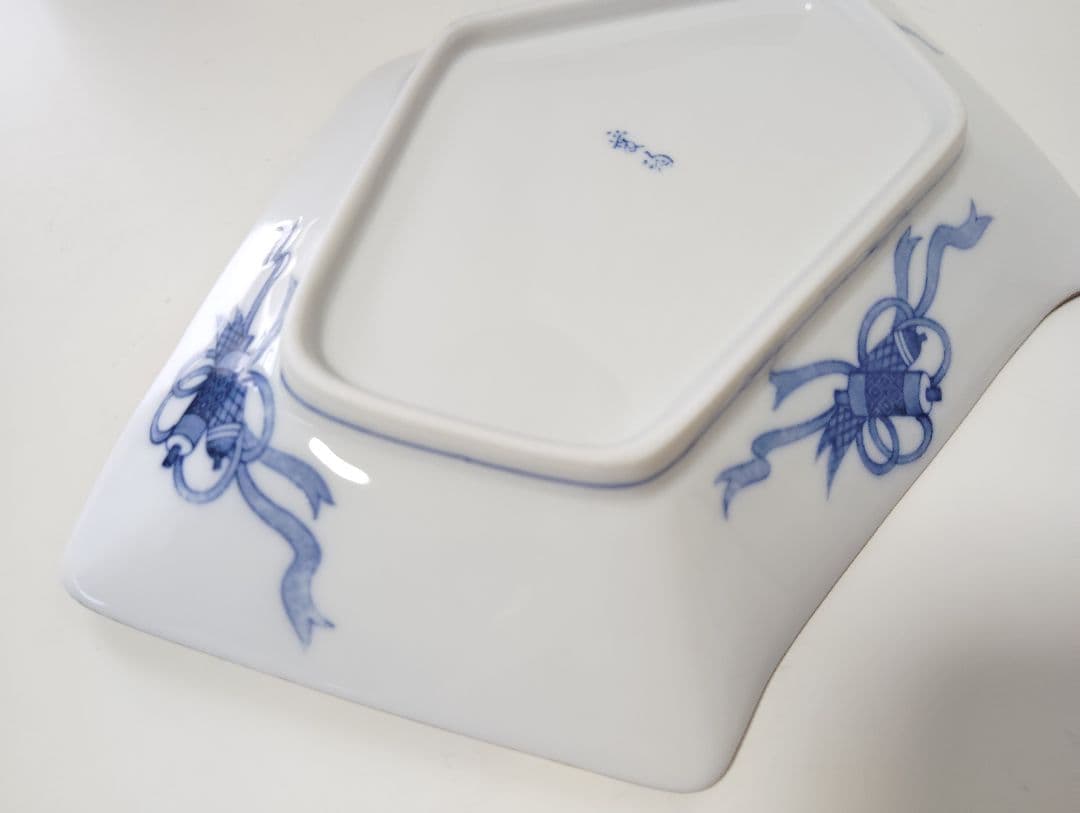 美濃焼　愛陶　アイトー　染付　捻祥瑞　扇型　銘々皿揃(5枚)