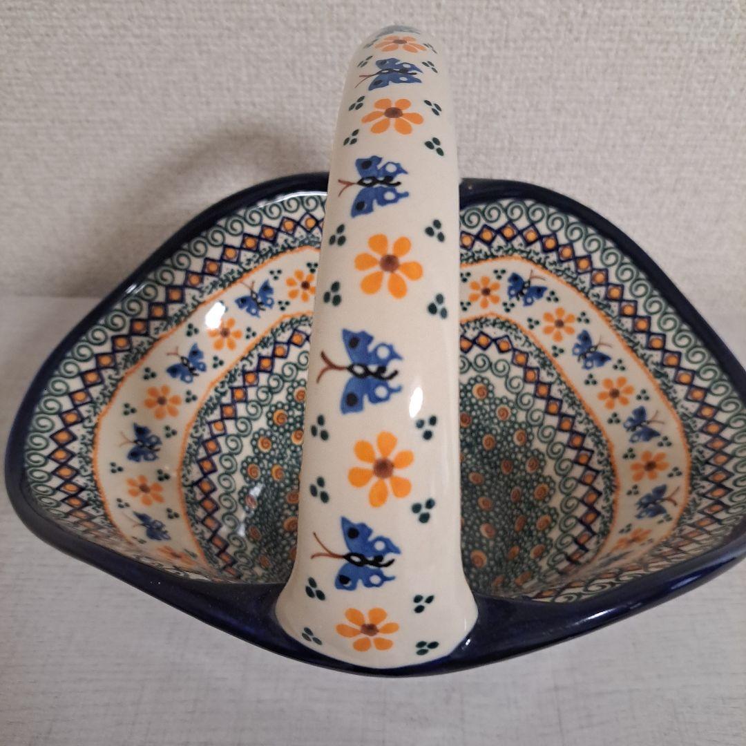 希少ミレナ　ポーリッシュポタリーのバスケット蝶々とお花たち