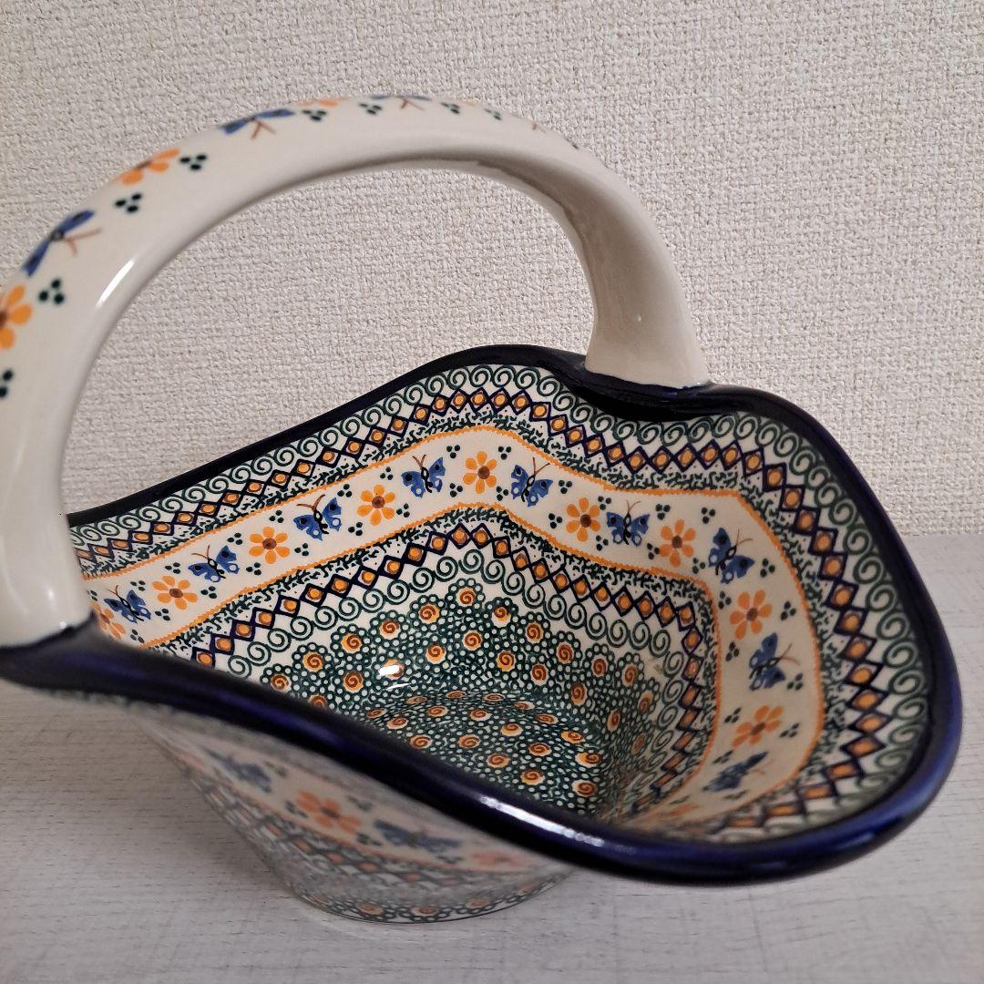 希少ミレナ　ポーリッシュポタリーのバスケット蝶々とお花たち